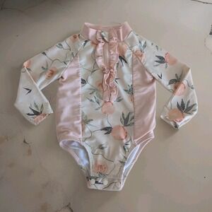 Jessica Simpson Baby Girl One Piece Rashguard Swimsuit 12 Months Long Sleeve